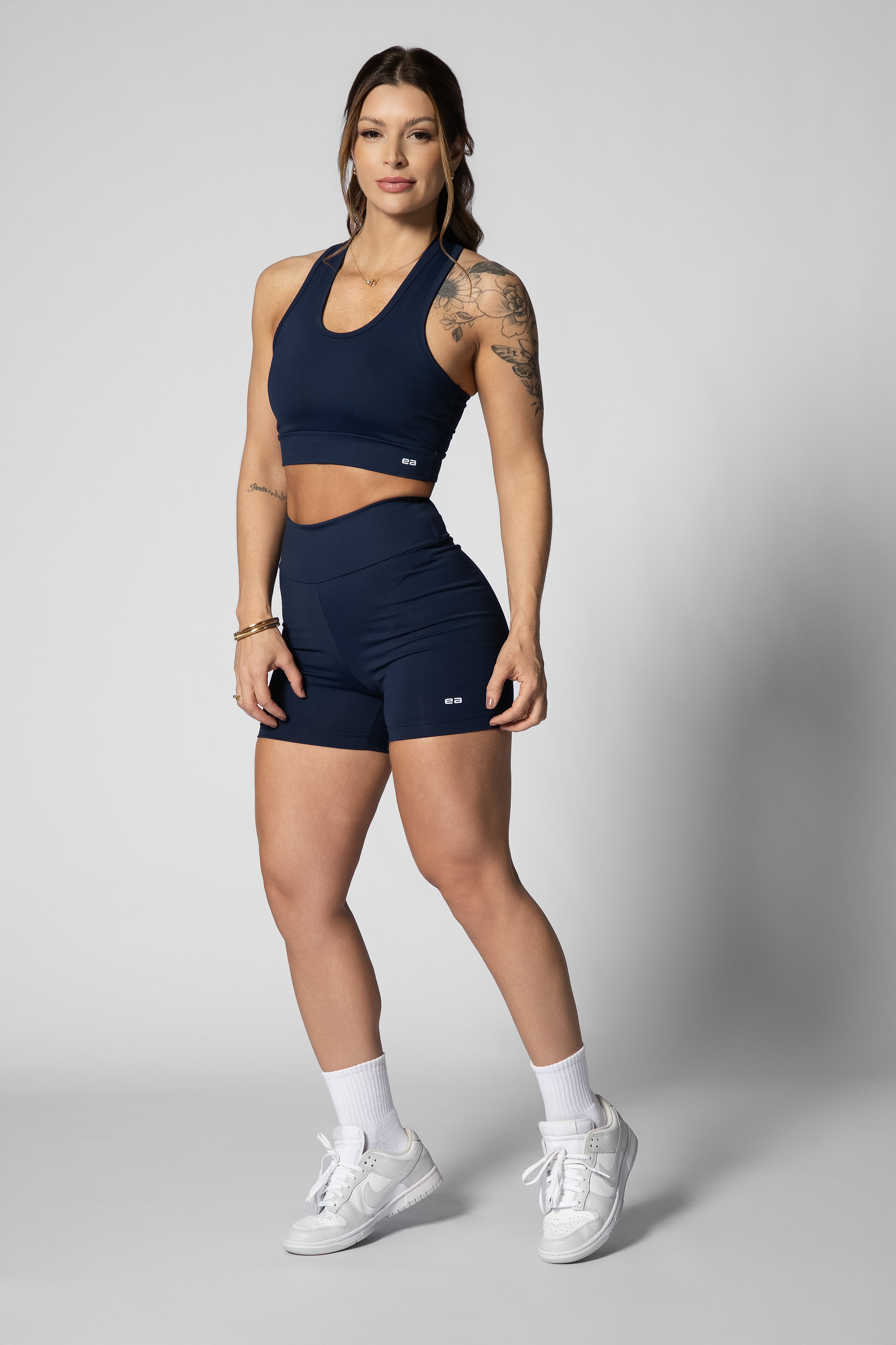 Short curto cós alto azul marinho