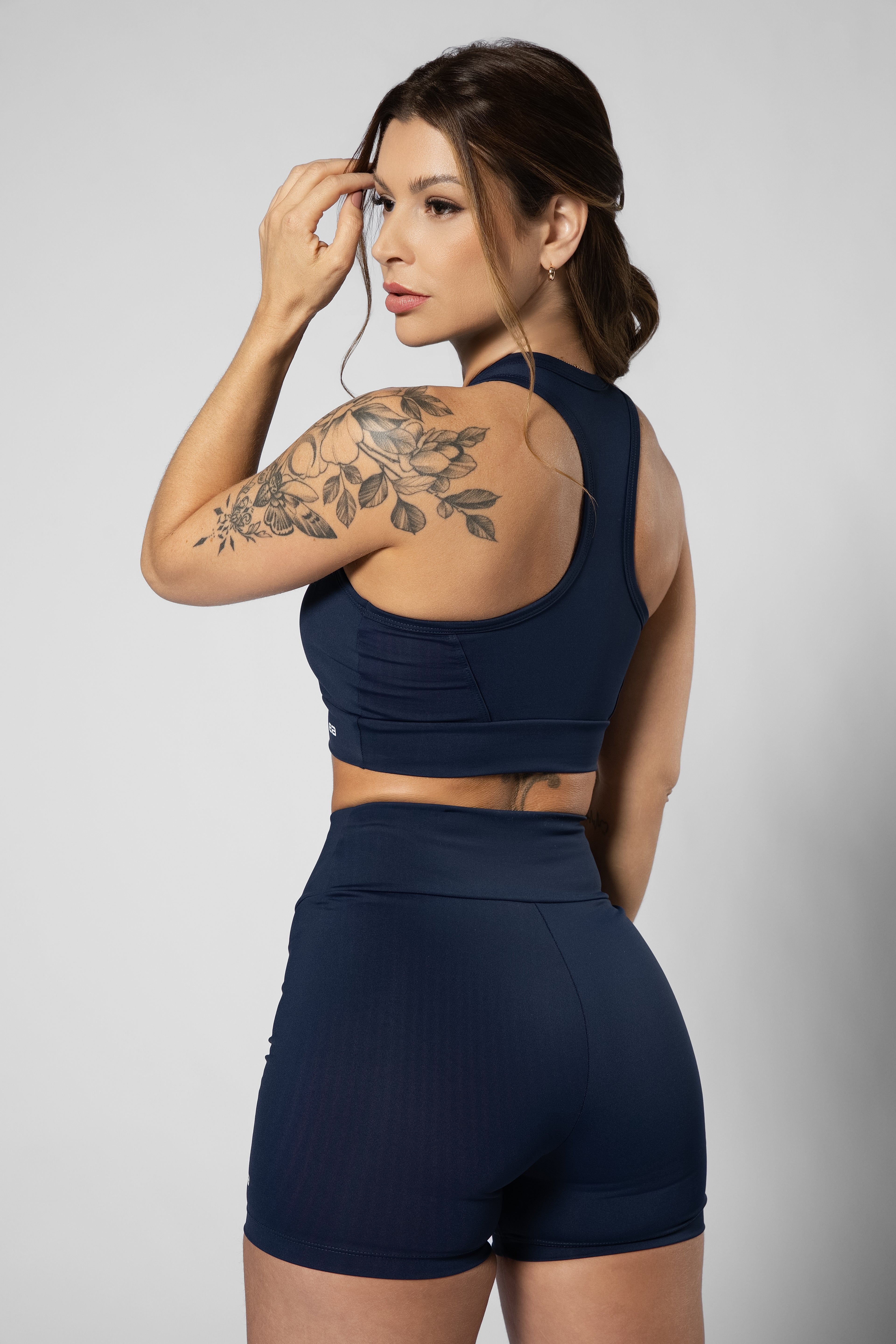 Short curto cós alto azul marinho